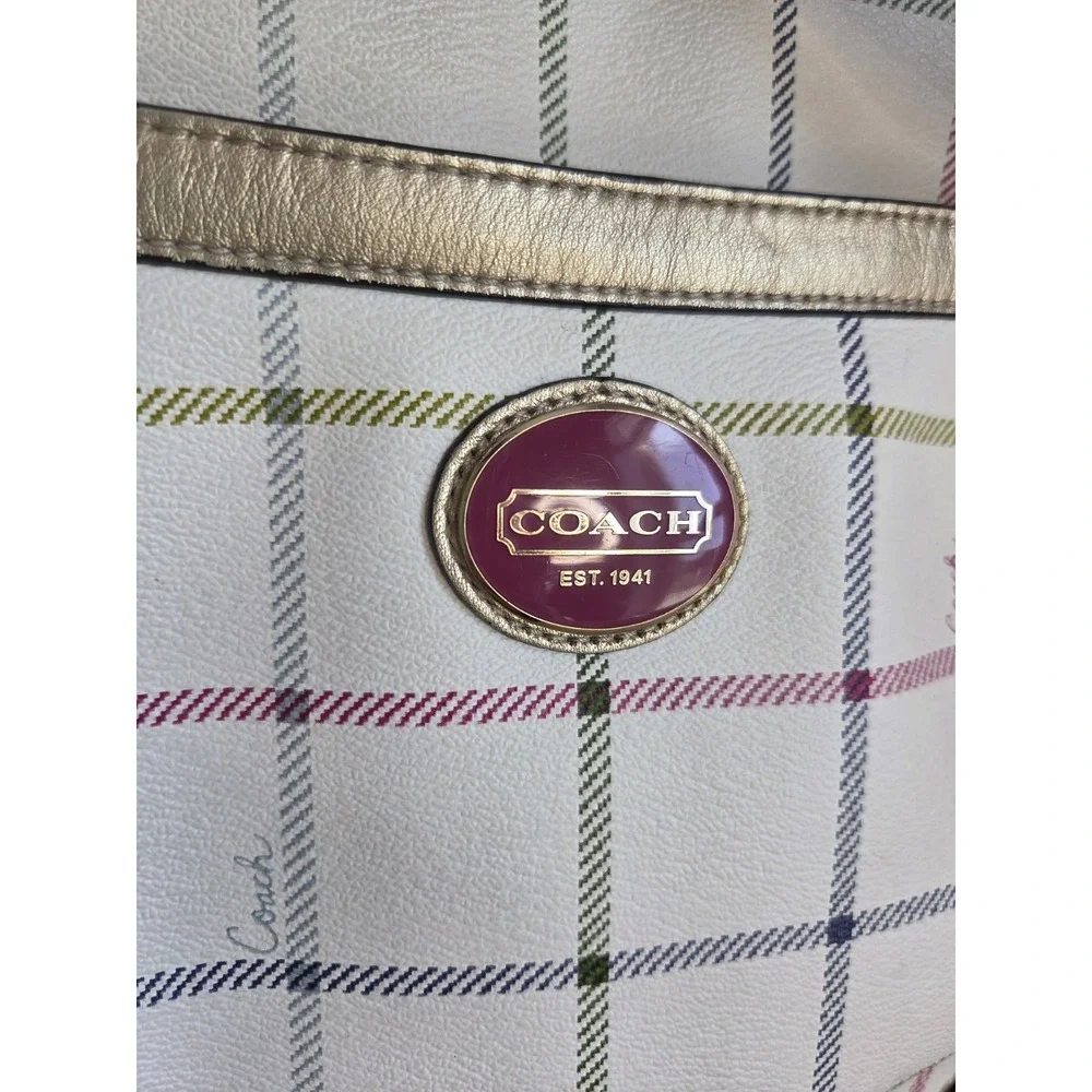 Coach Purse Womens‎ White Heritage Peyton Duffle Shoulder bag Plaid L1193-f19178